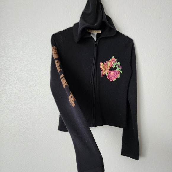 MISS ME x VINTAGE Y2K full zip hoodie butterfly flower in black S - Picture 4 of 5